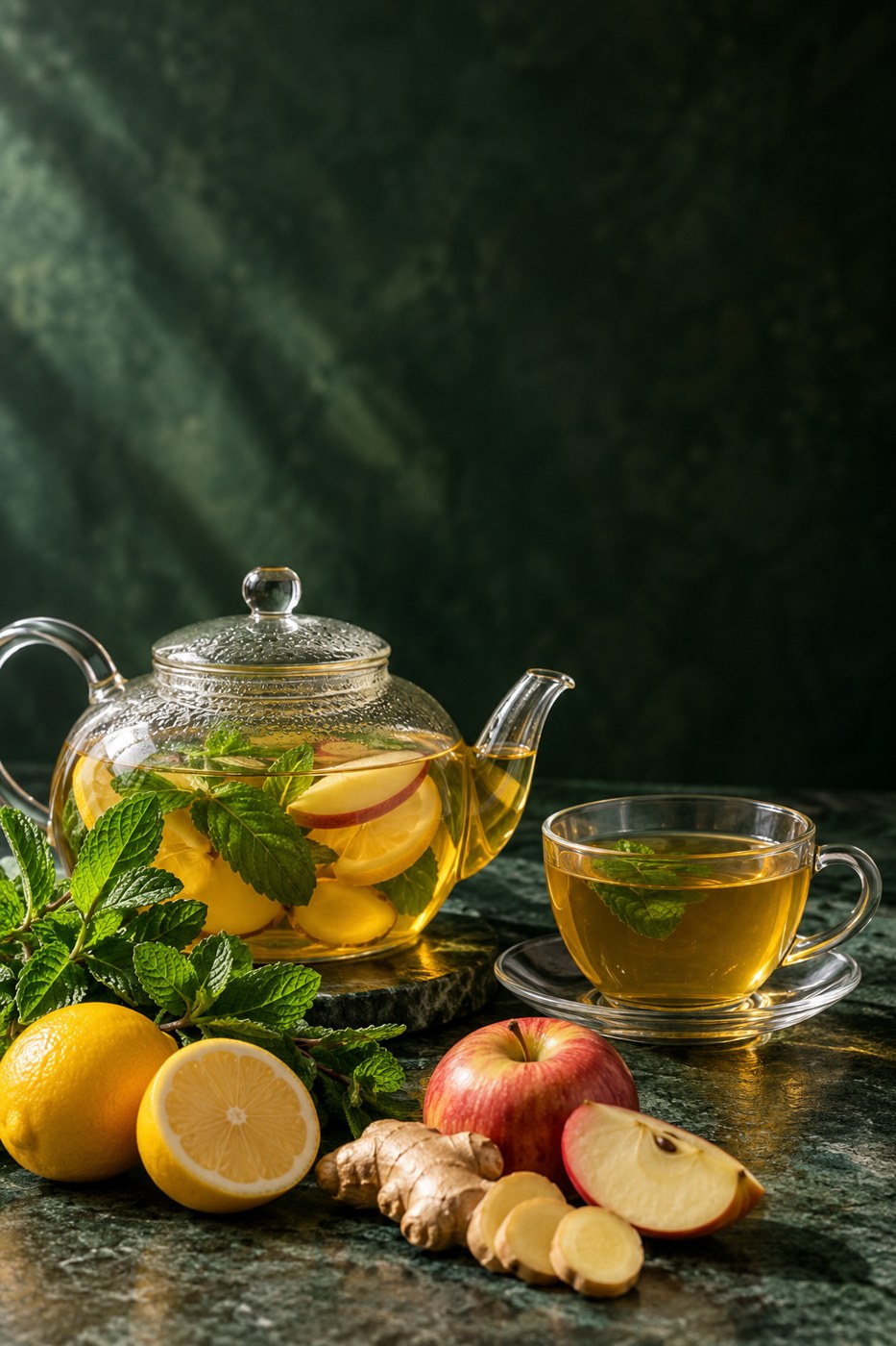 Bule, infusão e ingredientes naturais